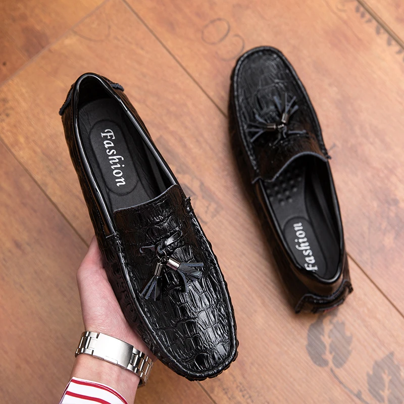 Высококачественные лоферы из натуральной кожи с кисточками мужские удобные