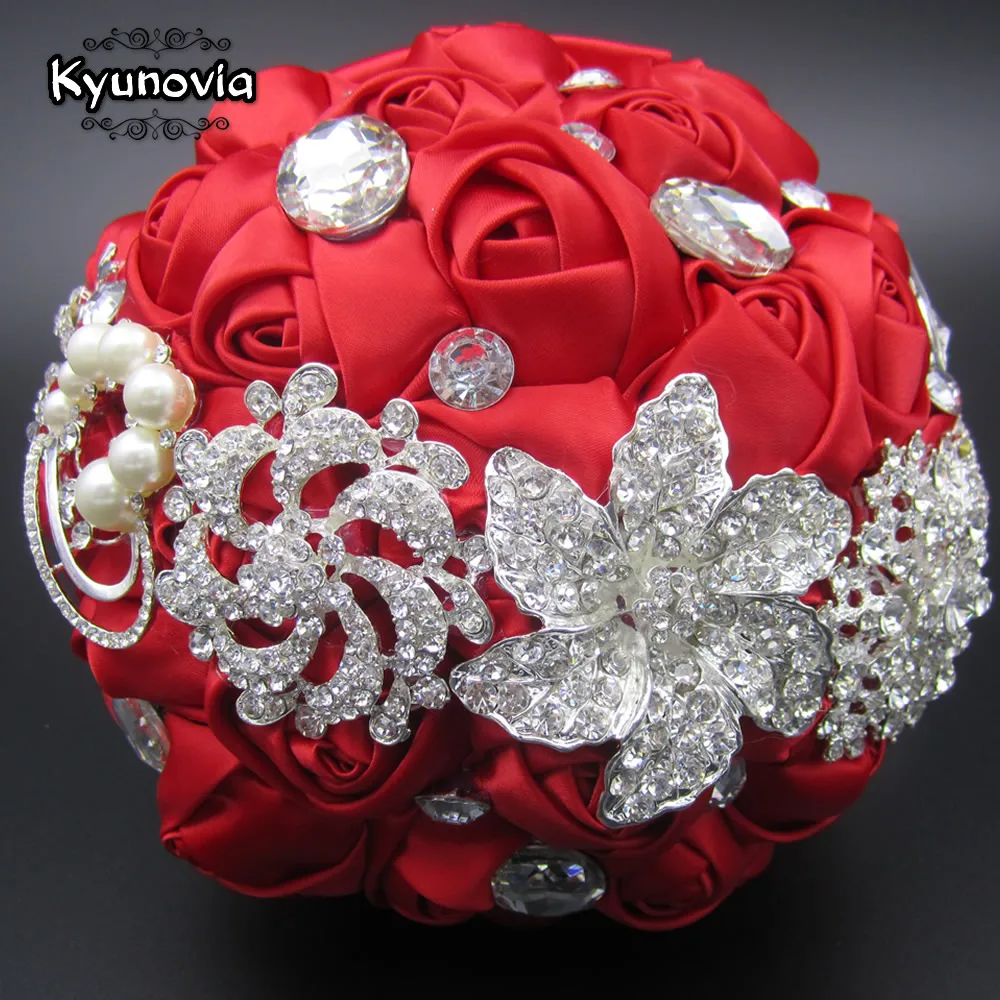 

Kyunovia Gorgeous Custom Silk Roses Wedding Accessories Pearl Brooch buque de noiva Wedding Flowers Bridal Wedding Bouquet FE3