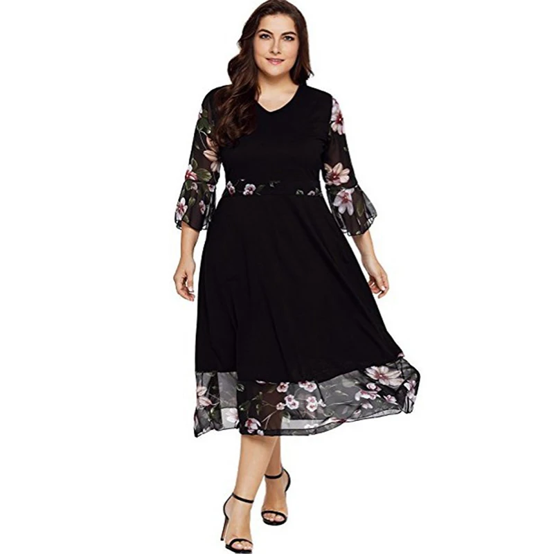 Женские осенние платья с цветочным рисунком женские элегантные расширяющиеся к