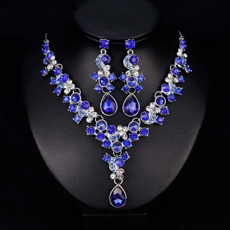 Блестящие красные кристаллы стразы заявление ожерелье колье и серьги комплект