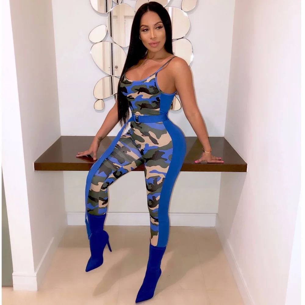 Joiekuno камуфляж Модный комбинезон для женщин blusas mujer de moda 2019 Спагетти ремень Bodycon