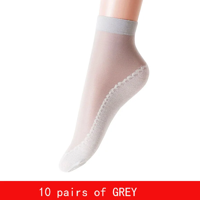 grey 10 пар/упак. бархатные шелковые женские носки хлопковые носки с мягкой нескользящей подошвой, впитывающие влагу, Нескользящие летние и осенние носки - Цвет: grey