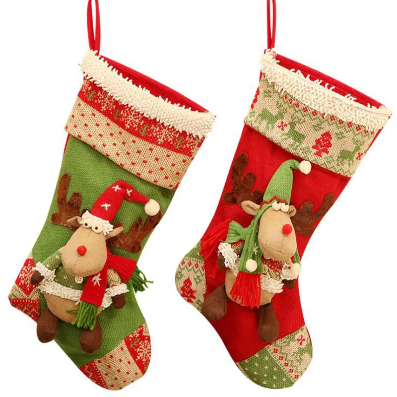 1pcs/lot Christmas Stockings Candy Holders Gift Bags Elk Dolls Hangings Drop Ornaments Festival Supplies For Home Decoration | Дом и сад