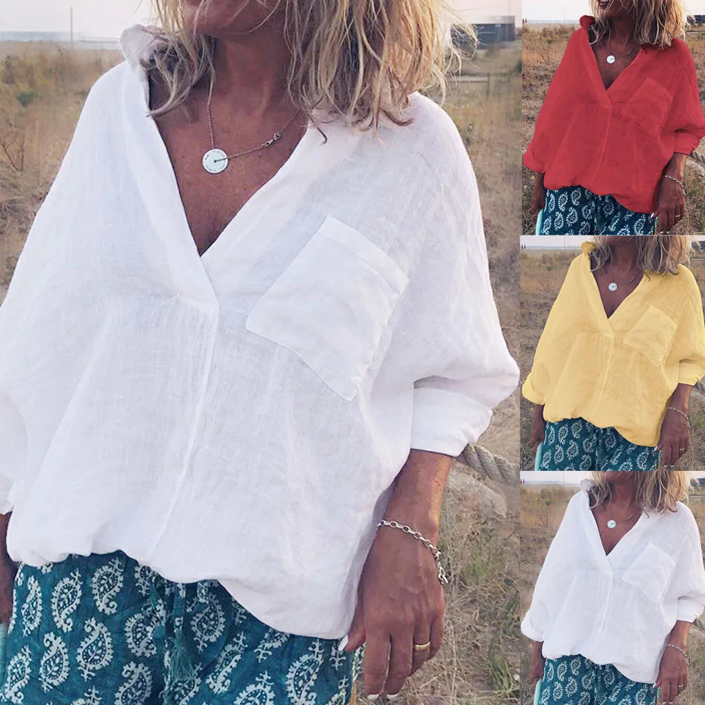 SAGACE модная футболка женская богемная летняя Однотонная рубашка с v образным