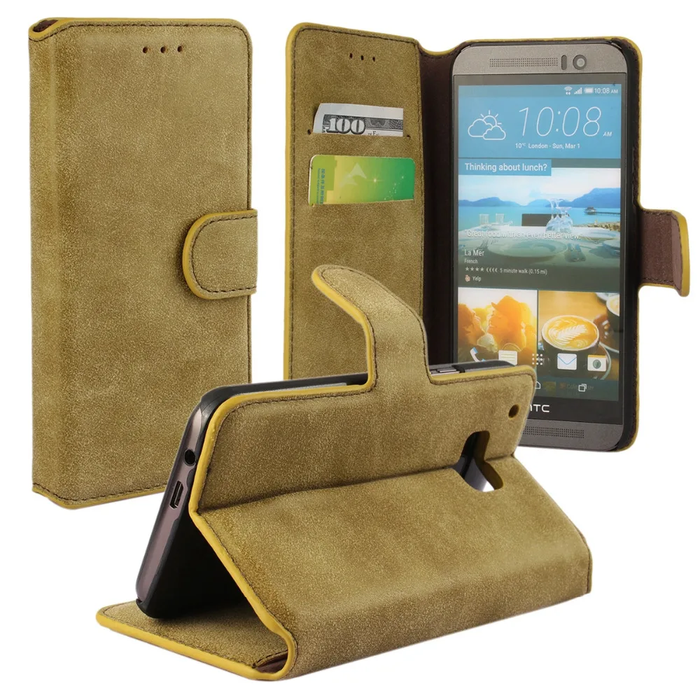 Роскошные матовая PU кожаный бумажник чехол для HTC One M9 Флип с подставкой дизайн и