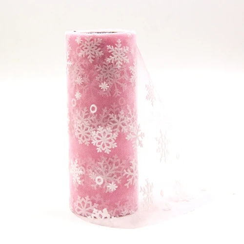 Розовый 10yardX15cm Кристальный Тюль прозрачная органза белая Снежинка Рождественский элемент для настольного бегуна домашний сад украшение для свадебной вечеринки - Цвет: Розовый