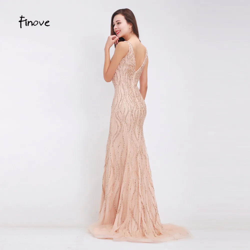 Женское вечернее платье с V образным вырезом и бусинами|champagne evening dress|designer dressesevening