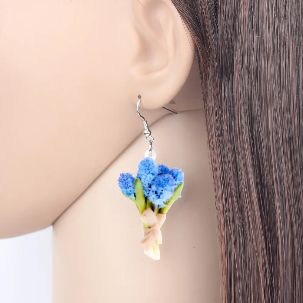 Bonsny Statement Acrylic Hyacinth Flower Posy Bouquet Earrings Drop Dangle Wedding Gift Plant Jewelry For Women Girl Cute Charms | Украшения