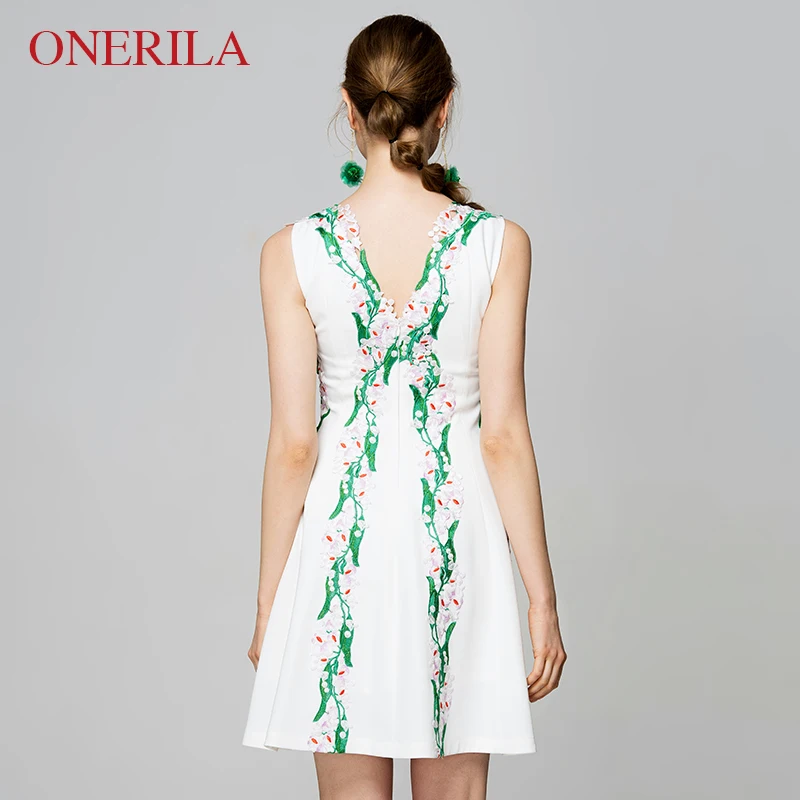 ONERILA Vestidos Модные Элегантные без рукавов с v образным вырезом цветочной вышивкой