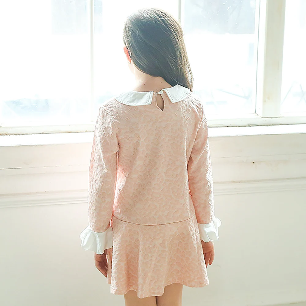 B-B18024 New Fashion Spring Girls Casual Dresses Early Summer Long Sleeve Princess Dress 5-13T Teenager Kids Solid color | Детская