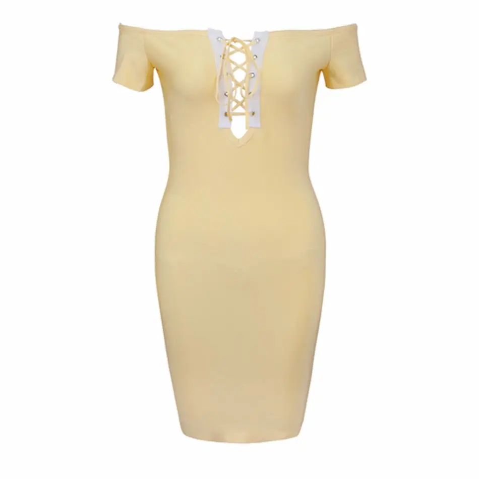 2017 Newest Summer Bandage Dress Women Celebrity Party Short Sleeve Off Shoulder Slash Neck Lace-up Sexy Vestidos | Женская одежда
