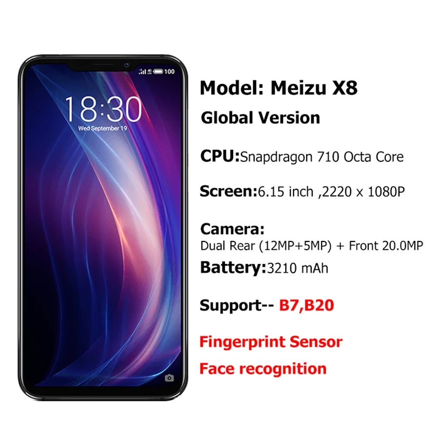 Глобальная версия Meizu X8 6 ГБ 128 мобильный телефон Snapdragon 710 четыре ядра 15 дюйма