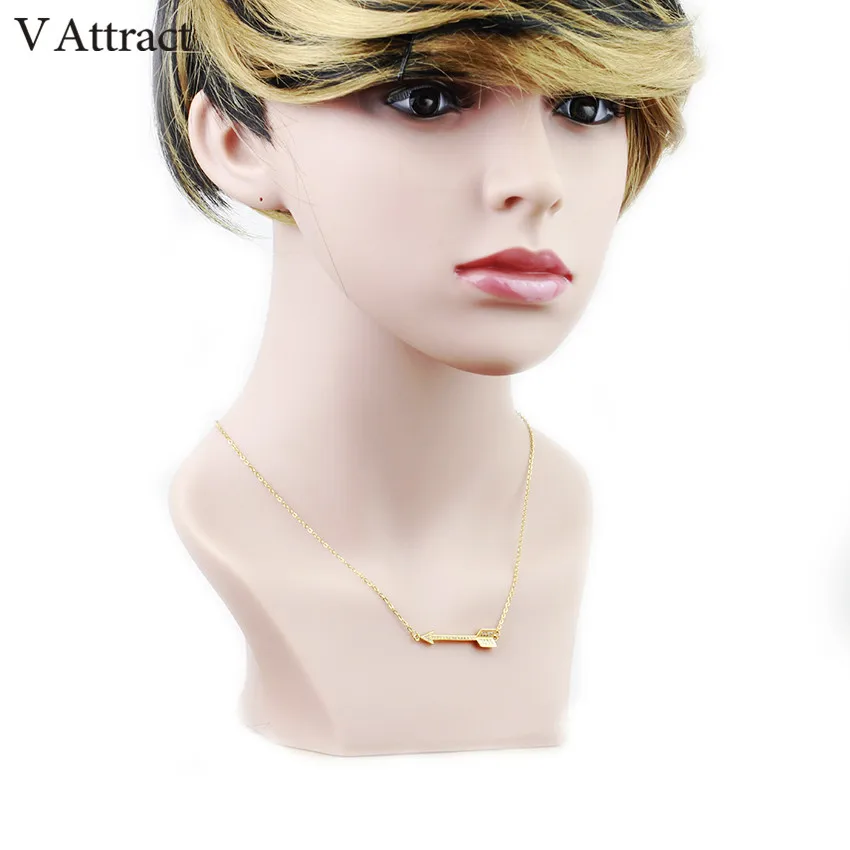 

V Attract 10pcs Classic CZ Arrow Necklaces & Pendants for Women Men 2018 Love Collier Gold Chain Choker Vintage Jewelry