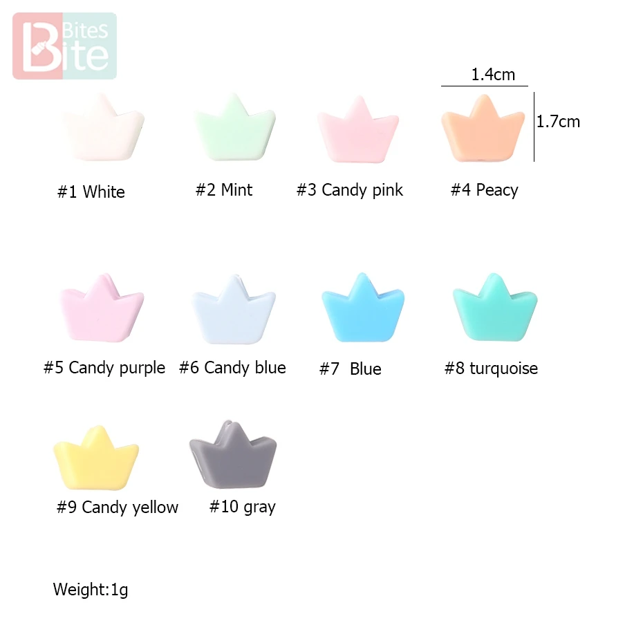 Bite Bites 10PC DIY Pacifier Chain Mini Silicone Crown Beads Baby Nursing Gift BPA Free Food Grade Toys Teether | Мать и ребенок