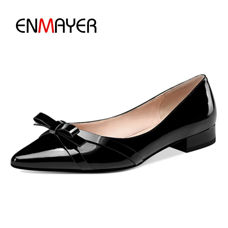 

ENMAYER Flats Shoes Woman Pointed Toe Size 33-40 Casual Shoes Ballet Flats Woman Shoes 2020 Spring Autumn Bowtie Leather CR1351