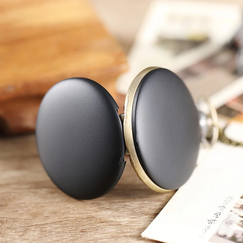 Уникальные винтажные простые милые черные гладкие кварцевые карманные часы для