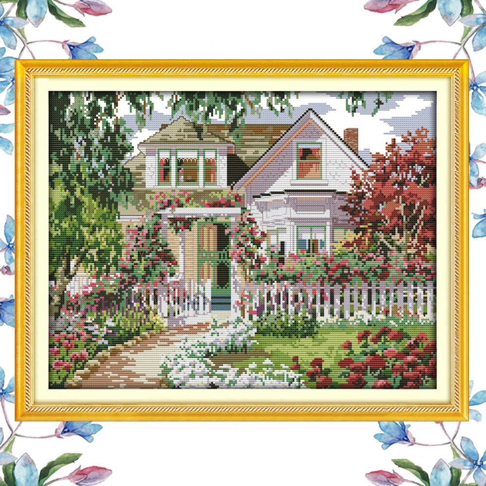 NKF Garden Villa Chinese Cross Stitch Pattern DIY Needlework Embroidery Scenery for Home Decor | Дом и сад