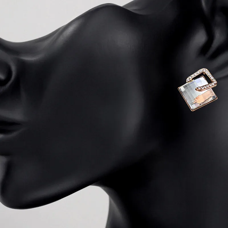 Женские серьги гвоздики Neoglory белый австрийский горный хрусталь розовое золото