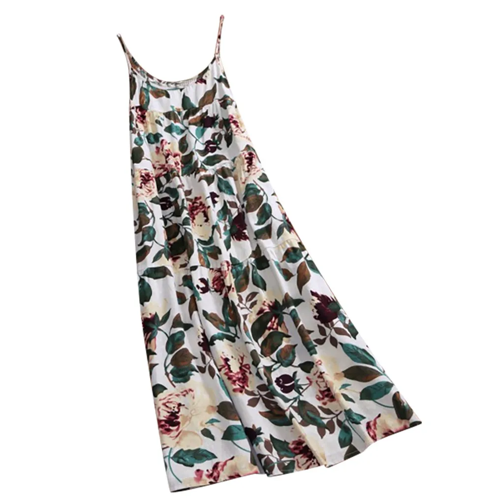 2019 Summer Dress women's Sleeveless Temperament Floral Print Slim Comfortable Tutu Cotton Women Maxi Dresses|Женские платья| |