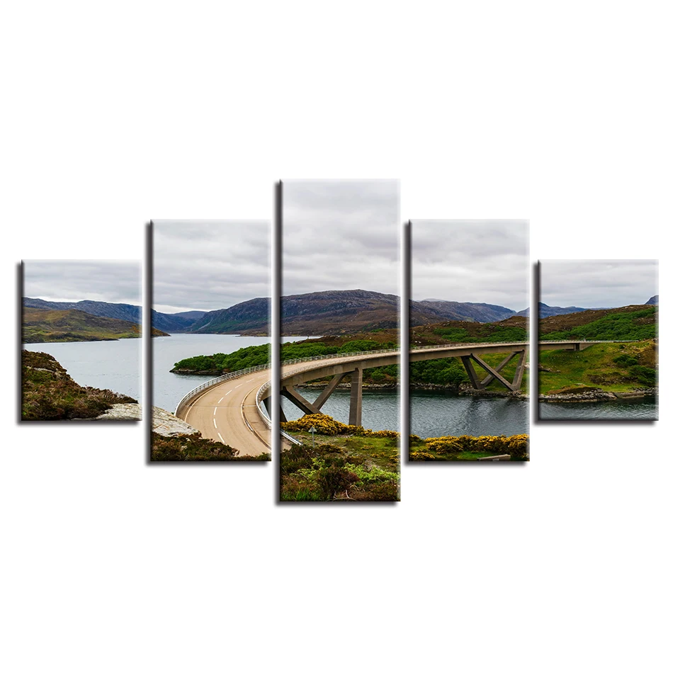 Современные принты декор для гостиной 5 шт. горный озеро шоссе пейзаж холст