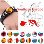 Южная Европа: Португалия Греция Испания, Италия, Румыния, флаг, черный цвет, мужские ювелирные изделия, кожаные пуговицы браслет со стеклянным куполом