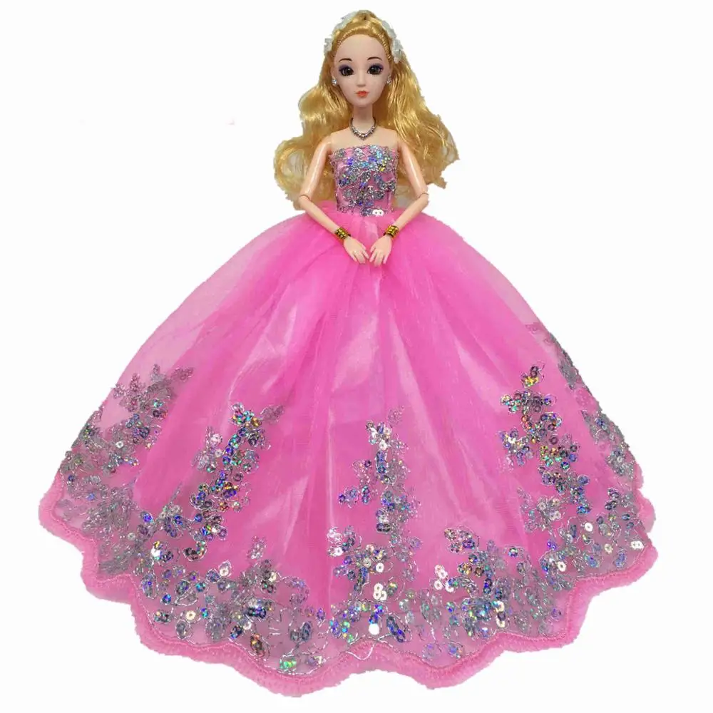 Pink Dree NK один комплект Новейшее модное Кукольное свадебное платье с большим количеством Золотых Блесток, сделанное подходит для кукол Барби кукла для детей подарок платье на день рождения JJ - Цвет: Pink Dree