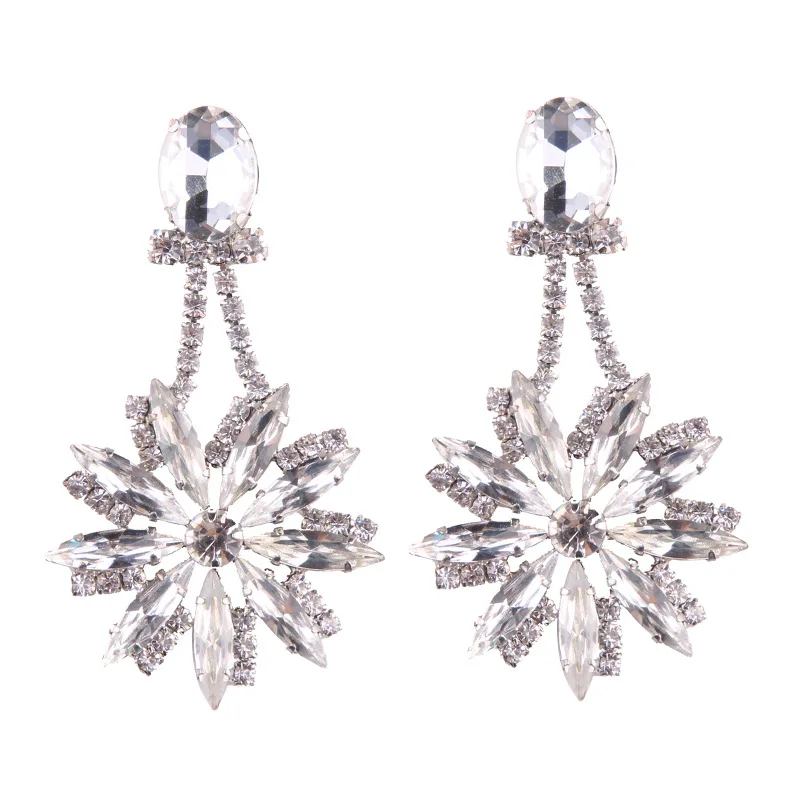 MYDANER Мода г. Для женщин роскошный Кристалл Rhinestone Цветочный длинные Длинные Висячие серьги для Для женщин серьги себе Шарм ювелирных изделий - Окраска металла: White