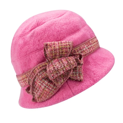 Pink Теплая и мягкая зимняя женская церковная шляпа с высококачественной шерстяной фетровой шляпой Fedora Cloche Hat cap A374 - Цвет: Pink