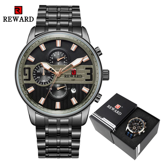 Black With Box Роскошные серебряные часы из нержавеющей стали, мужские спортивные часы, брендовые Кварцевые водонепроницаемые наручные часы с хронографом, мужские часы - Цвет: Black With Box