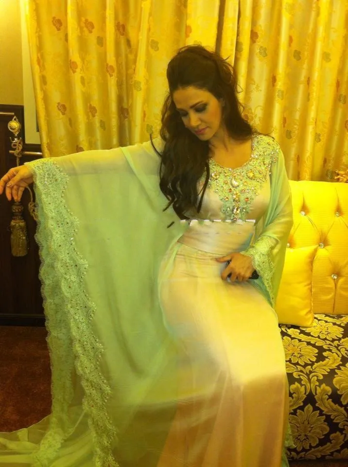 Vestido de festa/Элегантные вечерние платья с длинными рукавами, Зеленое Шифоновое арабское платье-кафтан, халат de soiree manche longue
