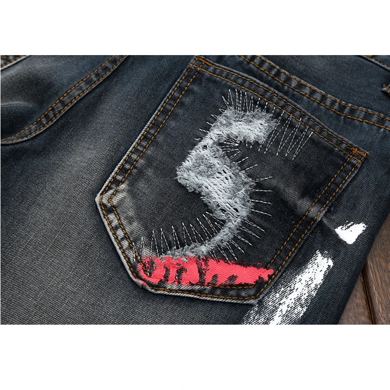 Men Jeans Pants 2021 Fashion Brand Graffiti Harajuku Vintage Hip Hop Denim Pants Skinny Straight Distressed Men Ripped Jeans