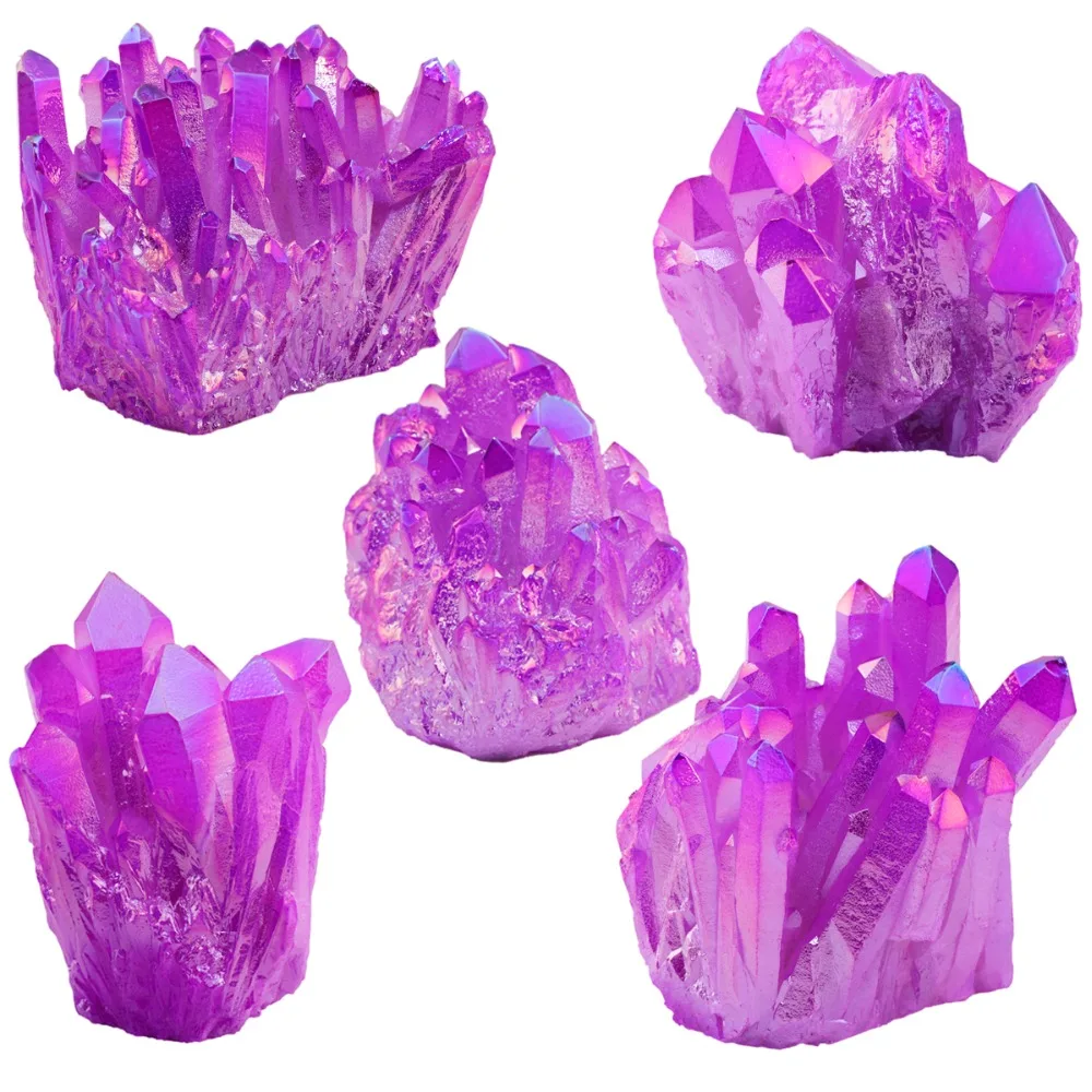 TUMBEELLUWA натуральный Титан с покрытием кварцевый кристалл кластер Drusy Geode пламя