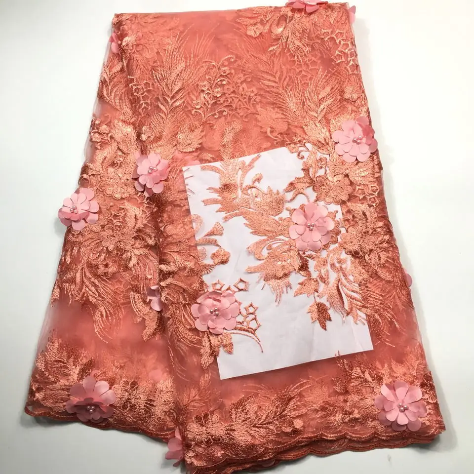 

3D Bridal french lace fabric beaded african tulle lace fabric 5 yards per lot net lace fabric for dress M2842