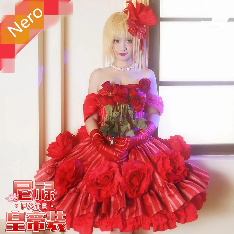 Игра Fate extella Nero красный Император одежда косплей костюм для женщин сладкий Лолита платье вечерние платья с розой