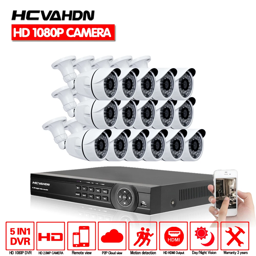 

16Channel DVR 16pcs AHD1080P 2.0MP AHD CCTV Camera System 3000TVL Outdoor Indoor Day Night Vision Home DIY Kit 16ch Waterproof