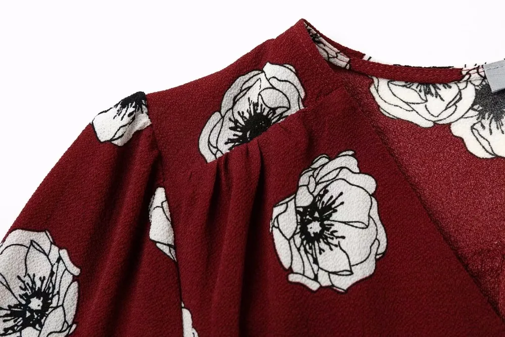 Женское платье на каждый день vestidoVintage короткое Бордовое с принтом anemone модное