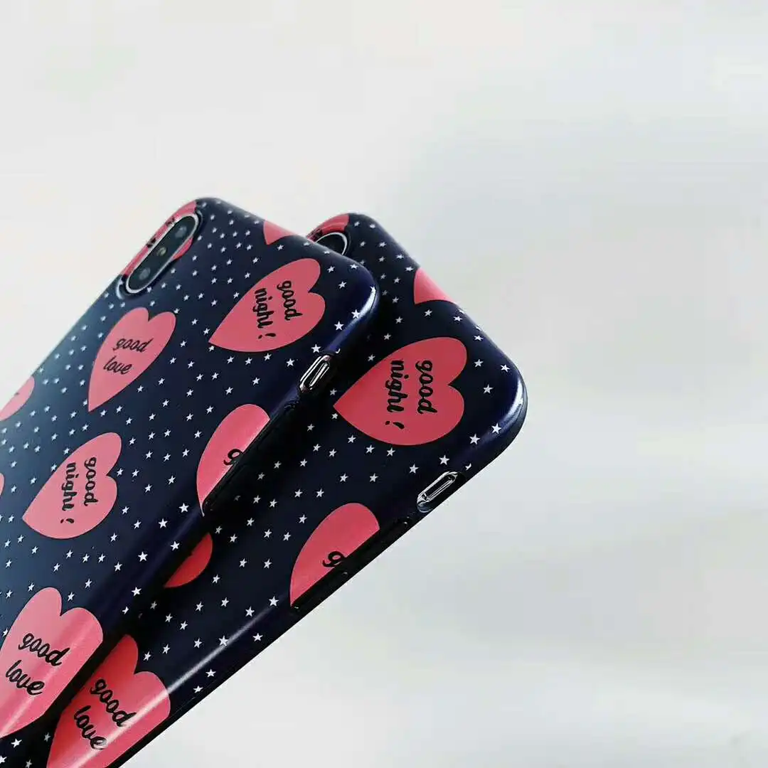 Fashion Korean Style Love hearts Stars Scrub Soft Silicone Cover Case for iPhone X XS Max Xr 6 6s 7 8 Plus good night couple |