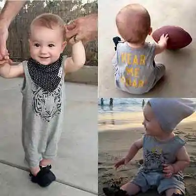 Cotton Newborn Baby Boys Clothes Tiger Printed Rompers Jumpsuit Playsuit Sleeve Summer 0-24 Months Gray |