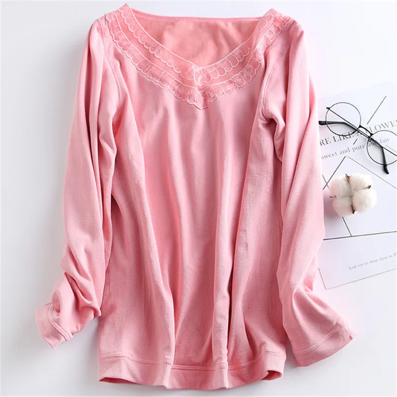 Бархатное толстое теплое зимнее женское термобелье Черное кружево v образный