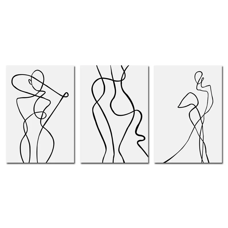 3 pcs Set Линия рисования стены Искусство Холст плакат абстрактная женщина простая живопись минималистичный принт декоративная картина украшение гостиной - Цвет: 3 pcs Set