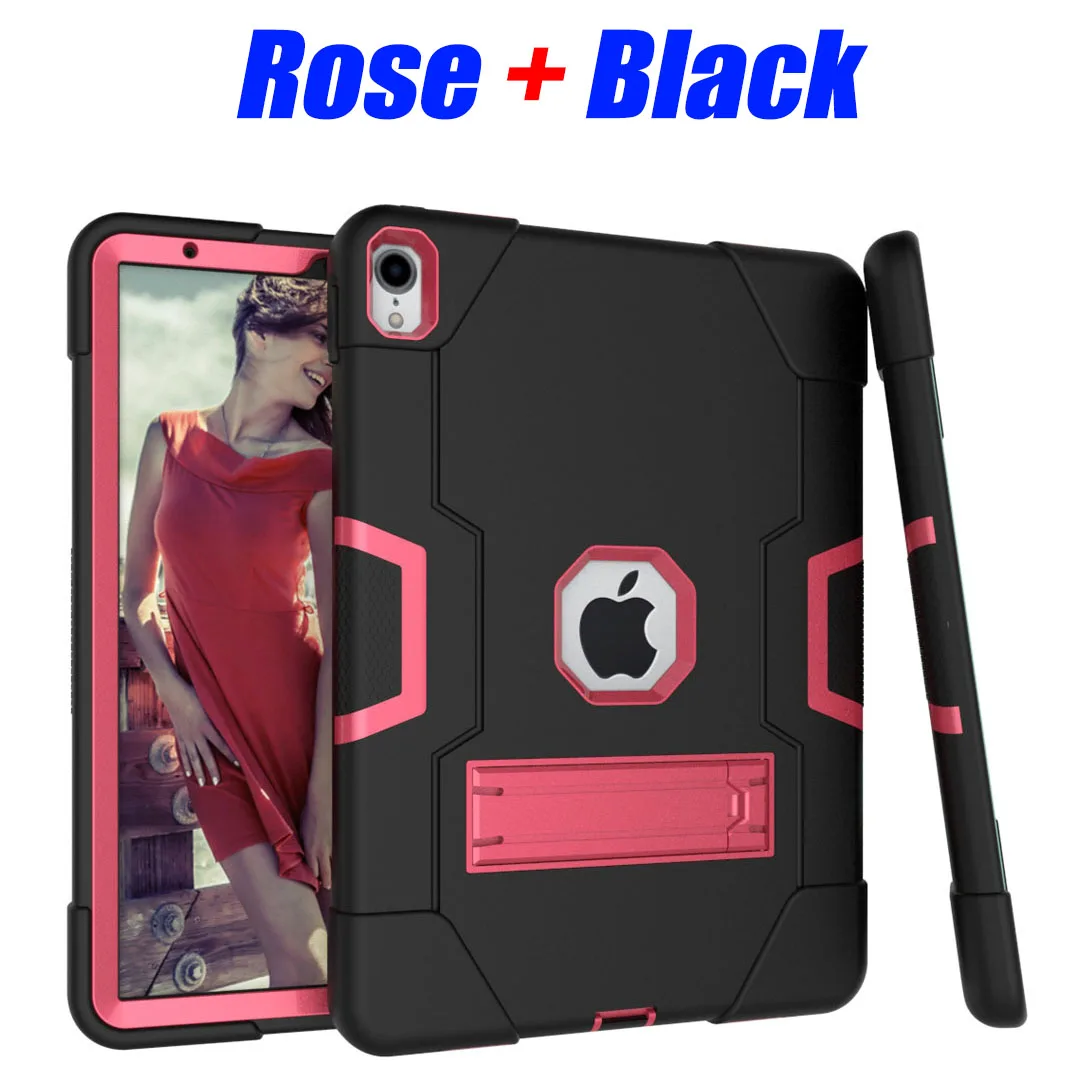 Rose Black Сверхпрочный Силиконовый ТПУ+ ПК Жесткий гибкий защитный чехол-подставка для ipad Air 3 ipad Pro 10,5 дюймов ударопрочный ID702 - Цвет: Rose Black