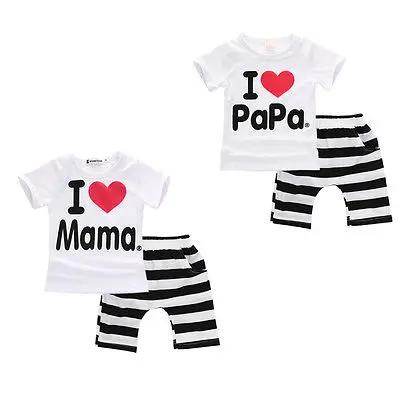 Одежда для новорожденных с надписью I Love PaPa Mama повседневный комплект одежды в