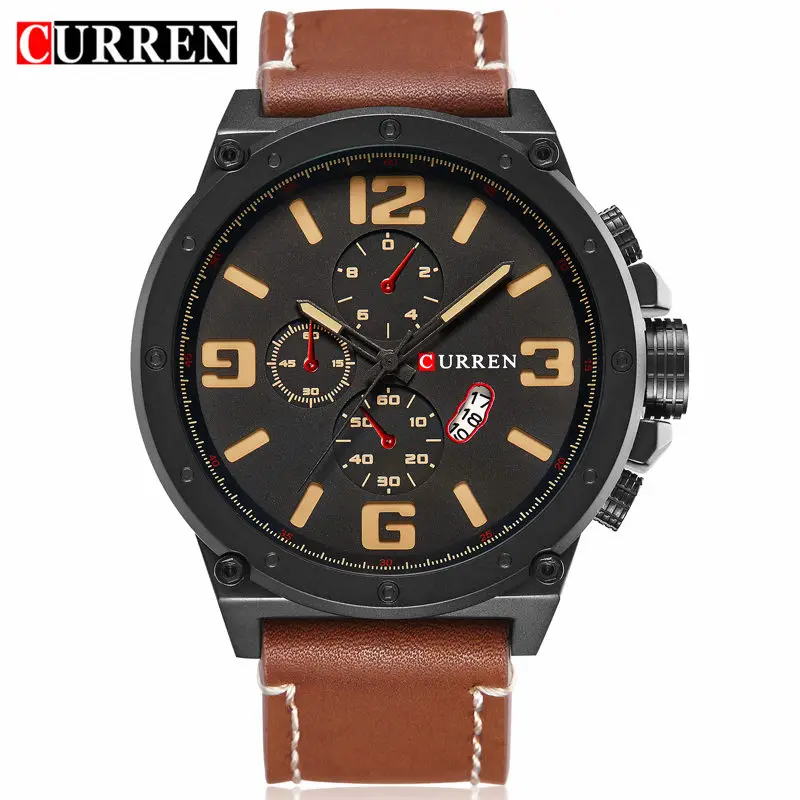 Часы наручные Curren Мужские с кожаным ремешком модные брендовые Роскошные