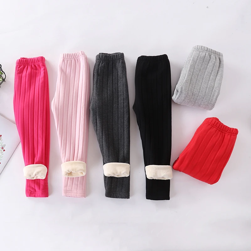 

Fall 2021 new plain candy leggings pit-cut soft pants with velvet for children and long pants for girls