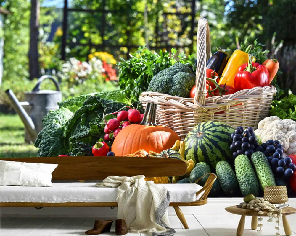 Плетеная корзина для фруктов и овощей 3d обои украшения дома|Обои| |