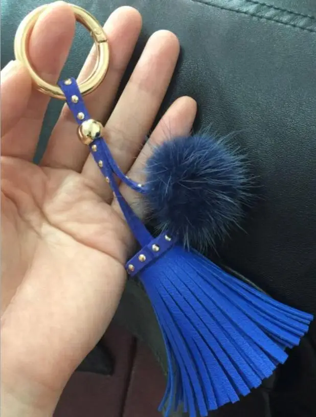 royal blue Натуральный мех норки мяч 4 см помпон брелок автомобиль брелок кожаный брелок с кисточкой мех бренд помпоны сумка Подвески Брелок на цепочке - Цвет: royal blue