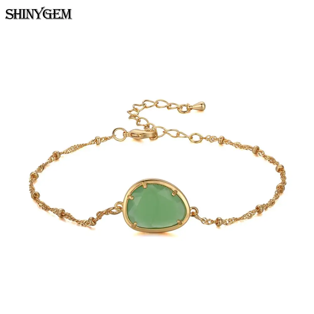 Pale Green ShinyGem капли воды форма граненый Кристалл Шарм браслет Золотое покрытие звено цепи браслеты натуральный камень браслеты из камней для женщин - Окраска металла: Pale Green