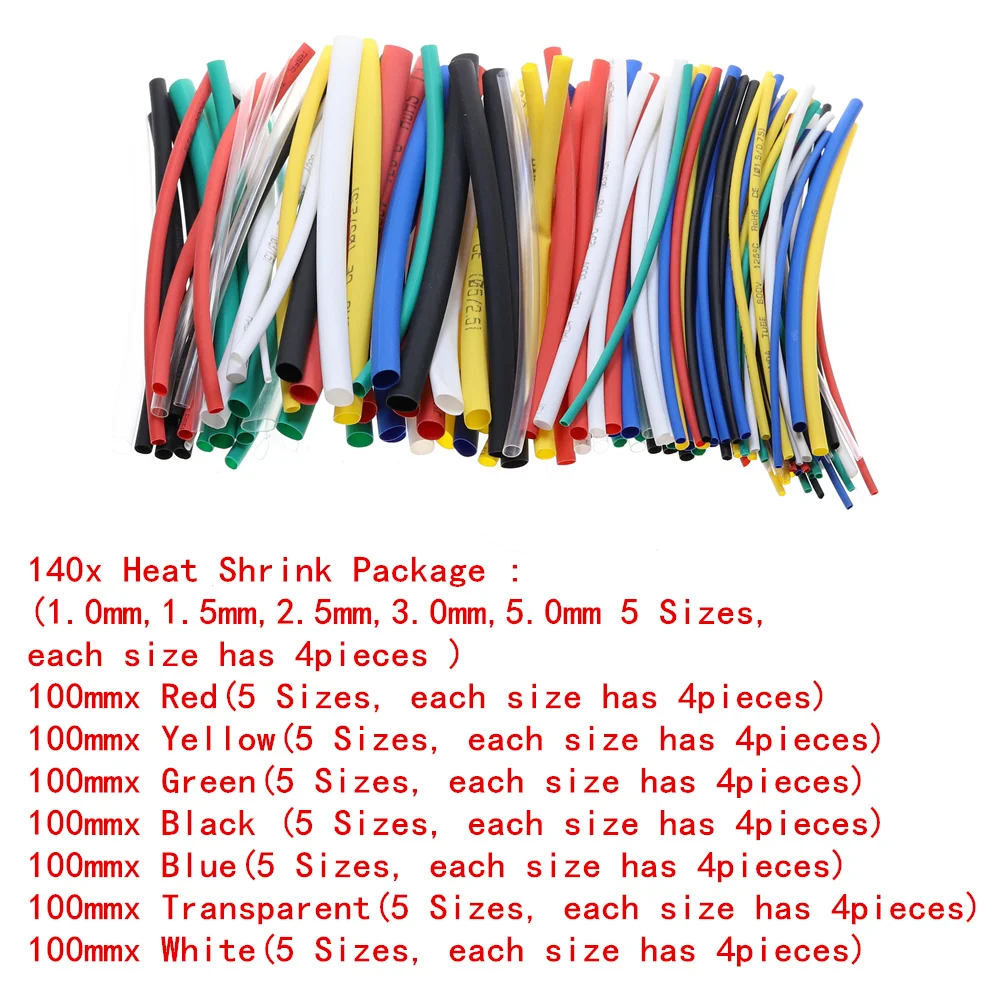 140Pcs 127/140/280/328 шт Ассорти Полиолефиновая термоусадочная трубка Кабельные муфты Обёрточная бумага жгут проводов 8 Размеры многоцветный/черный - Цвет: 140Pcs
