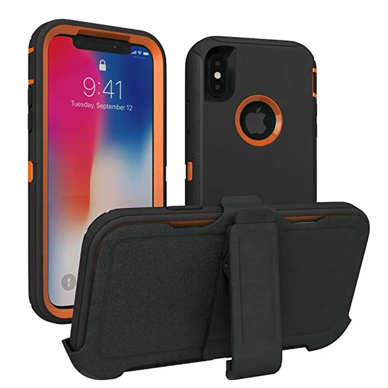 orange black Защитный противоударный чехол Aqua для iPhone X, XS, MAX, XR, 6, 6 S, 7, 8 Plus, 11 Pro, Max, чехол-кобура с зажимом для ремня, защитный чехол - Цвет: orange black