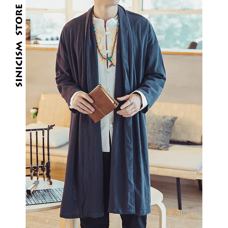 Sinicism Store Мужская Длинная ветровка пальто летнее тонкое кимоно пальто винтажные мужские куртки одежда размера плюс